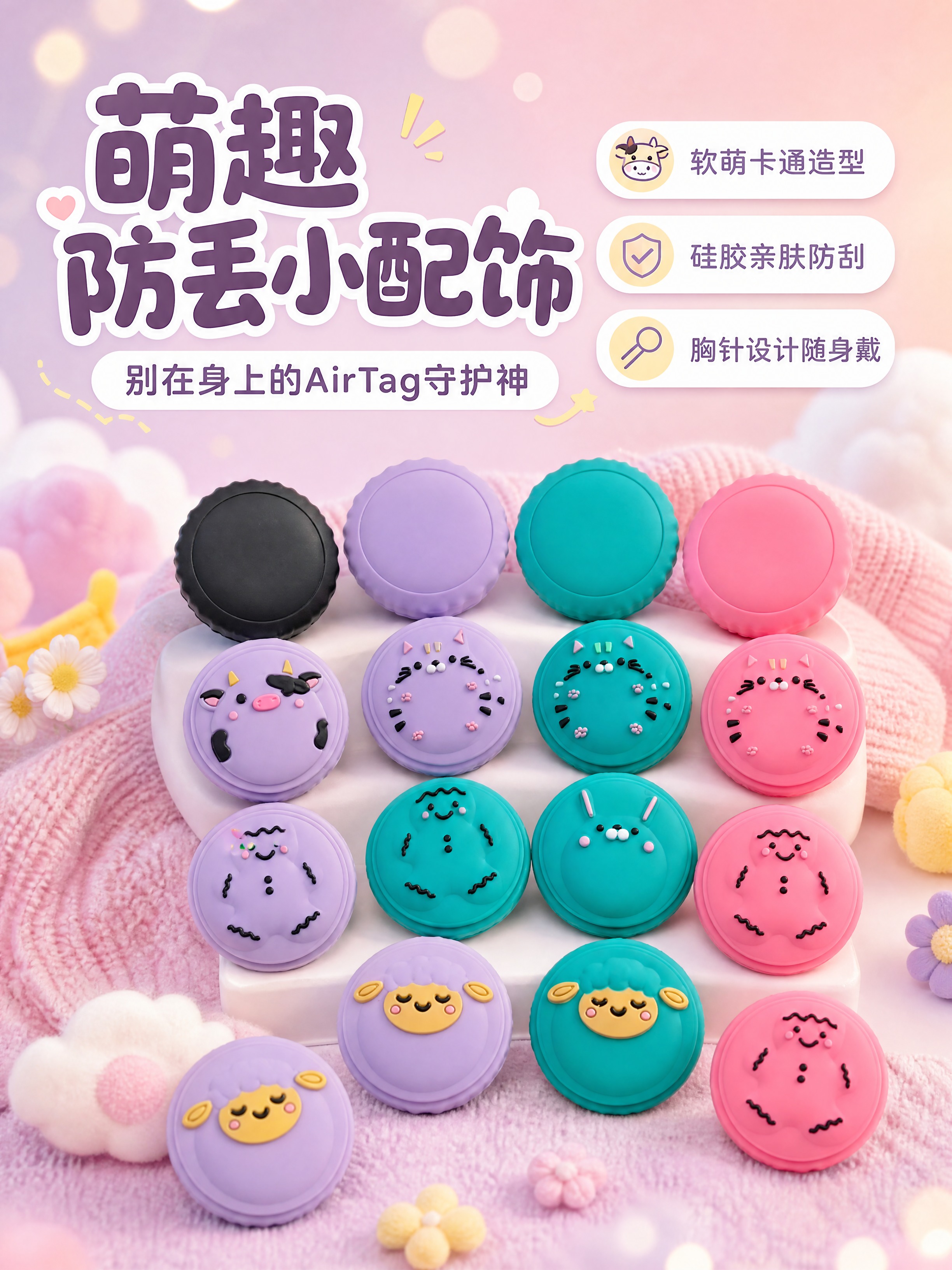 [商品] 使用【图1】AirTag 硅胶保护套多色多图案正面展… - 图片创意预览