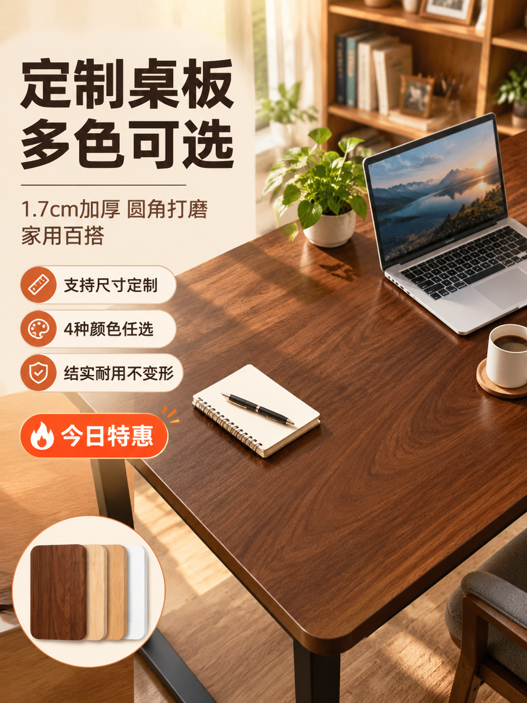 [商品] 使用【图1】深胡桃木色圆角桌板；保留圆角矩形轮廓、木… - 图片创意预览