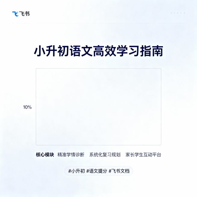 {
  "prompt": "创建一个优雅而专业的背景，用于展示小升初语文提分知识库的飞书文档截图。在页面顶部中央位置添加标题“小升初语文高效学习指南”，使用现代感字体，颜色为深蓝色以突出专业性。在标预览效果