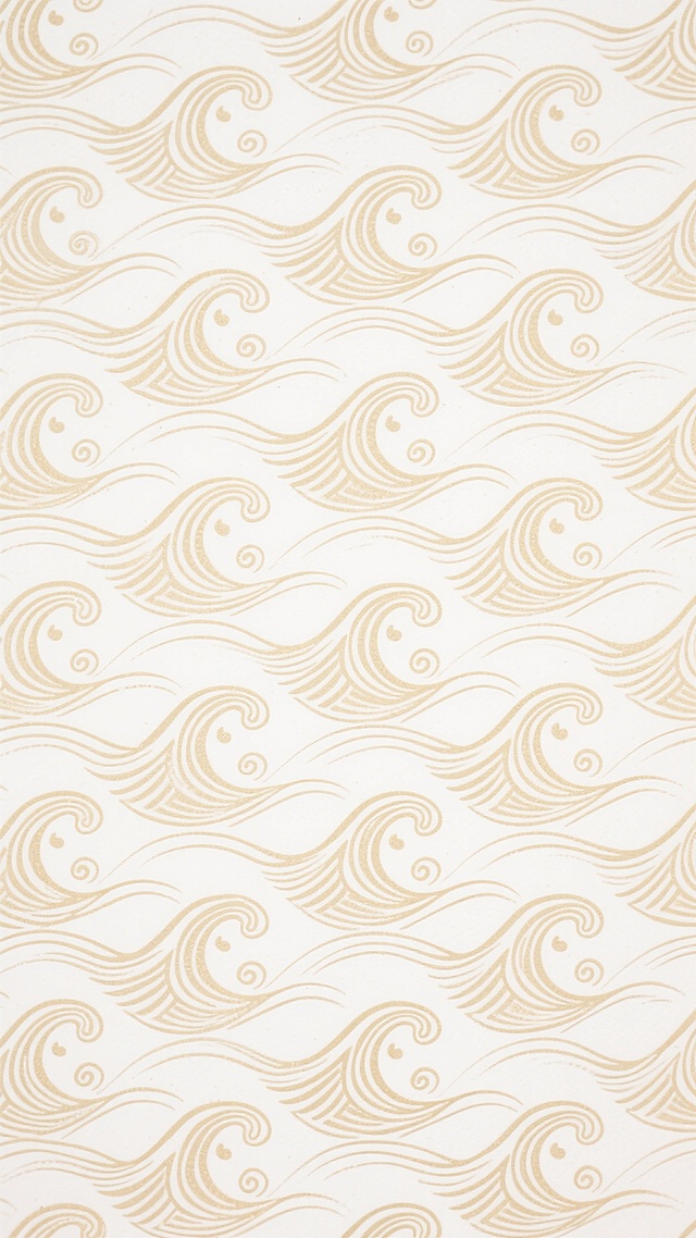 传统日式风格的暗纹图案，以白色为底色，浅金色的连续波浪纹样构成无缝背景，线条纤细流畅，波浪形态呈对称重复排列，每个波浪单元包含卷曲的浪花和流畅的曲线，整体呈现出典雅、精致的装饰感，具有传统纹样的韵律美和层次感，暗纹效果细腻柔和，图案密度适中，视觉上既丰富又不繁复。