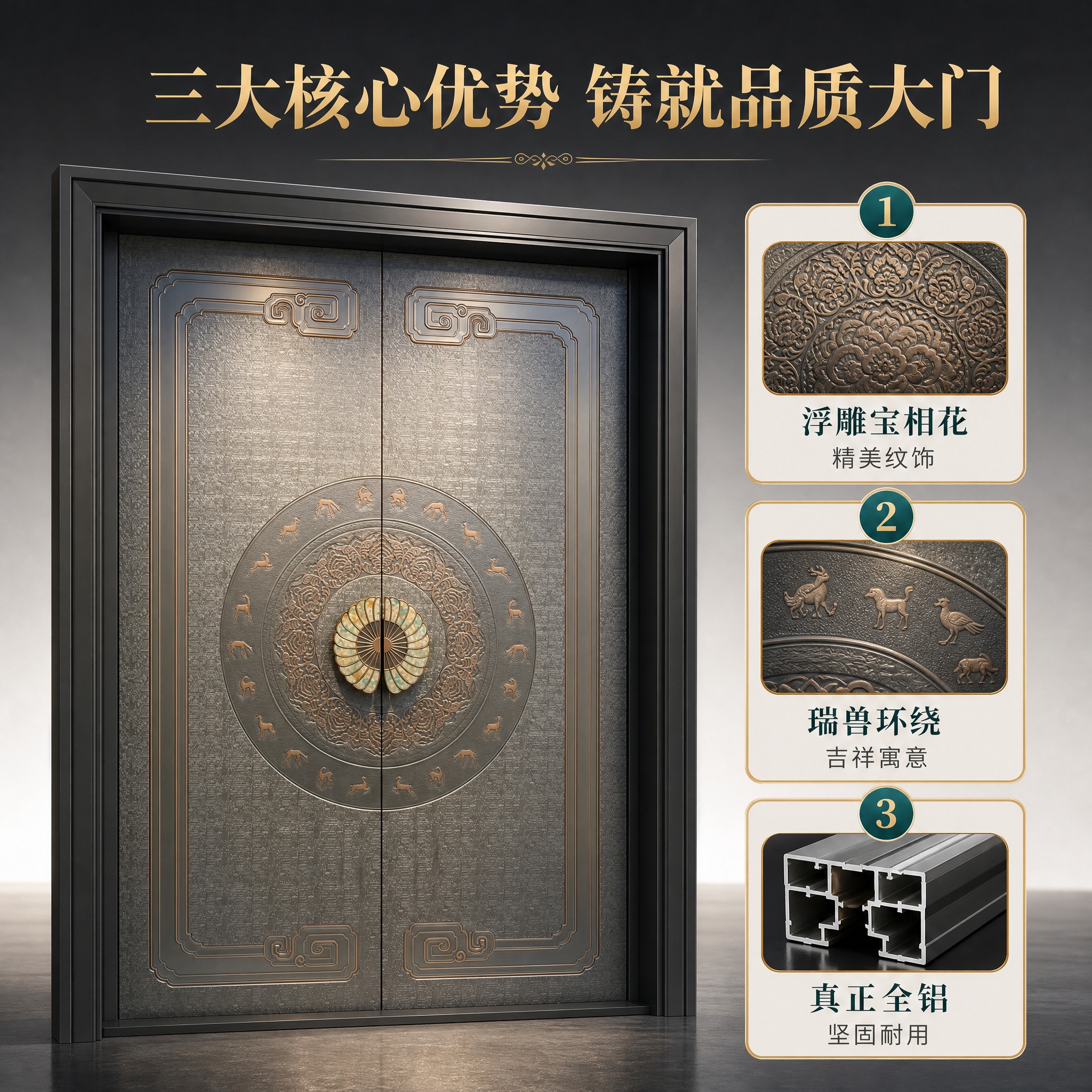 [主图-2] 核心亮点展示，任务是突出大门的三大核心卖点：全铝… - 图片创意预览