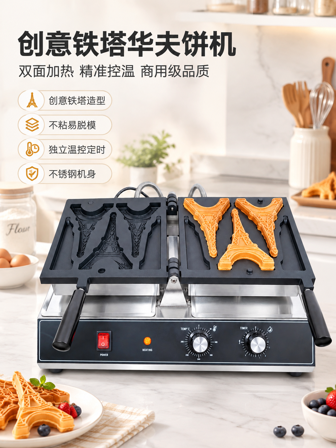 [商品] 使用【图1】埃菲尔铁塔造型双头华夫饼机；保留整机结构… - 图片创意预览