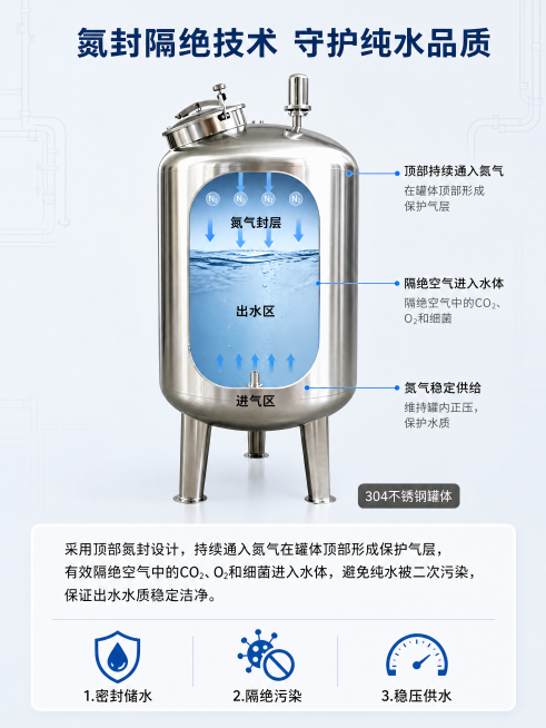 [第3屏] 纯水箱/氮封水箱核心技术原理解析。本屏使用【图1】作为产品主体，保持商品结构、材质和颜色与原图一致。[氛围/风格] 专业工业技术解析风，通透干净，原理可视化。[元素布局] 产品主体放置在画预览效果