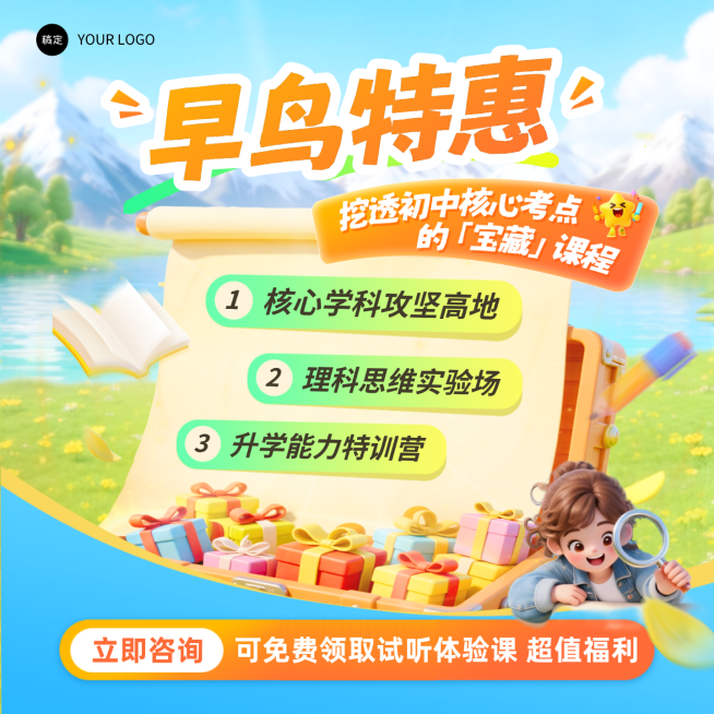 开学季初中教育课程营销商品主图预览效果