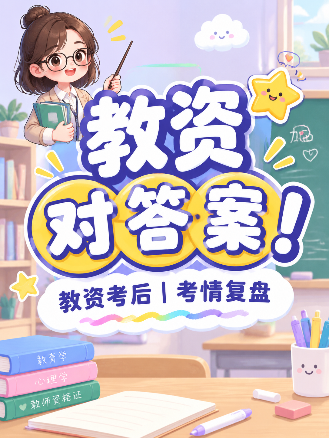小红书笔记大字封面，插图大字，卡通教师可爱风，版式精美，小红书… - 图片创意预览