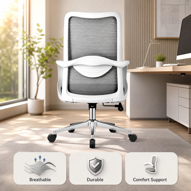 [主图2] Breathable Mesh Back Function. Show this office chair in a modern office environment with natu预览效果