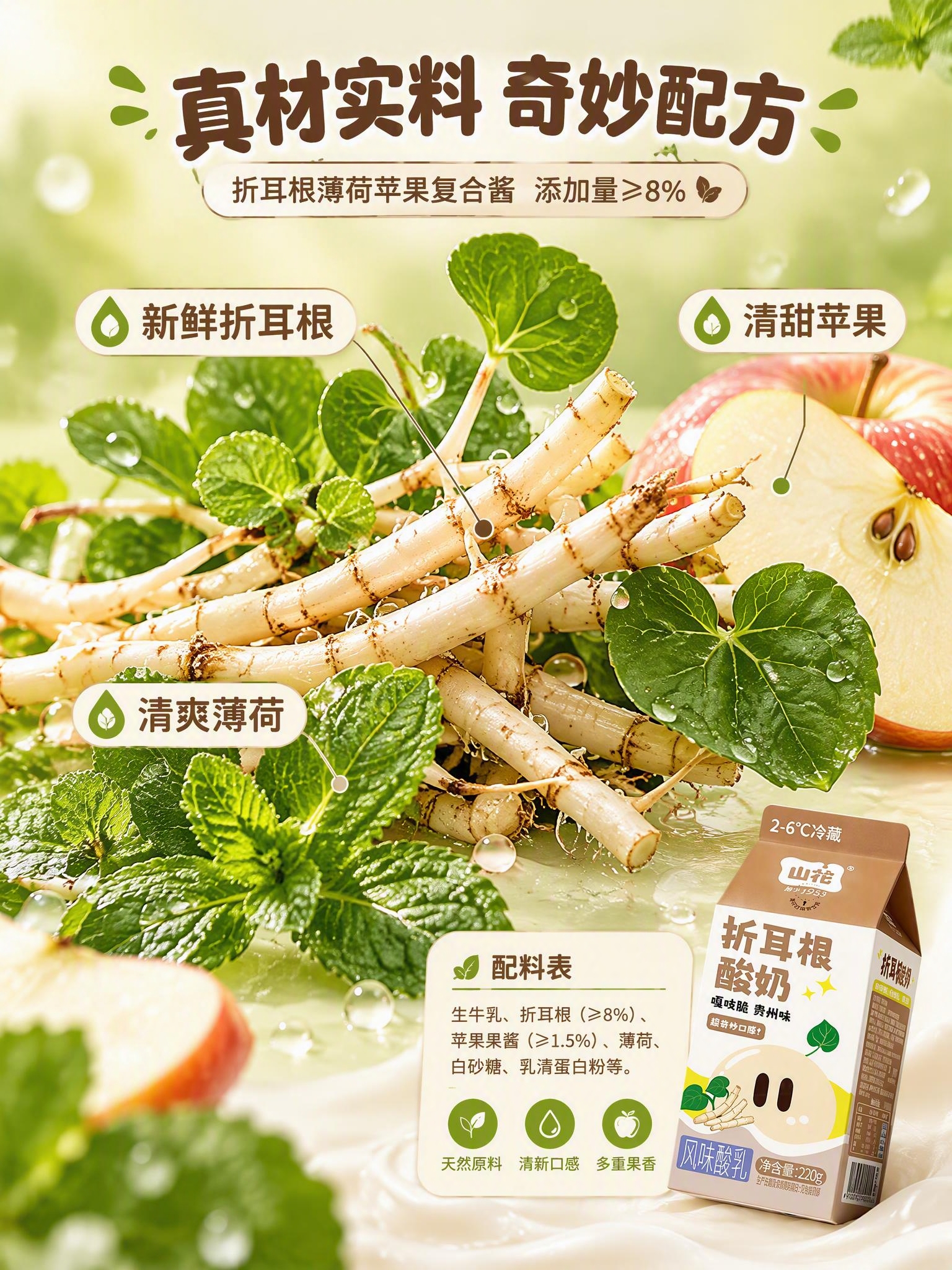 [商品] 使用【图2】山花折耳根酸奶包装作辅助展示；保留包装外… - 图片创意预览