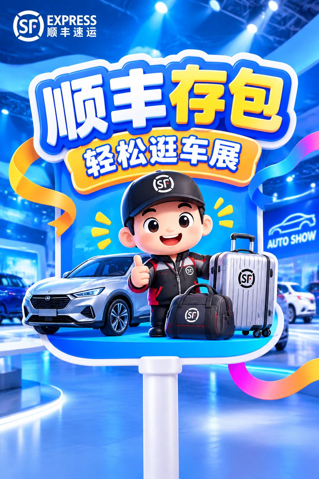 设计一个竖版手举牌画面（3D卡通C4D风格）：手举牌主体是一块… - 图片创意预览