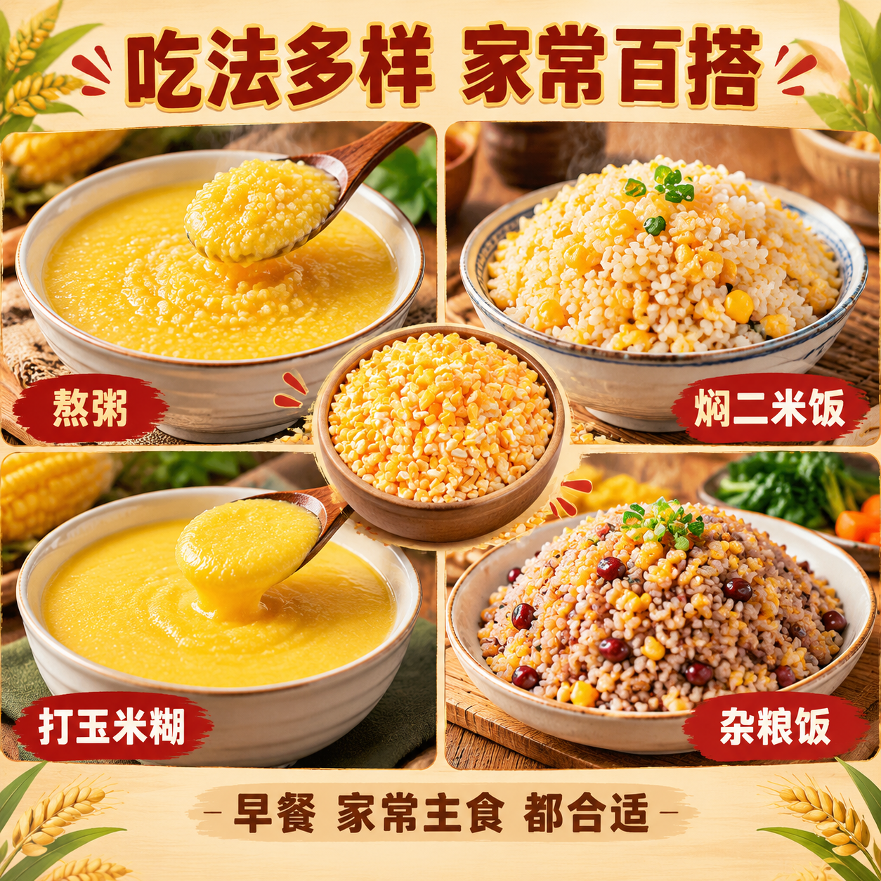 [主图-8] 多样吃法场景图，核心任务：展示玉米碴的多种吃法—… - 图片创意预览