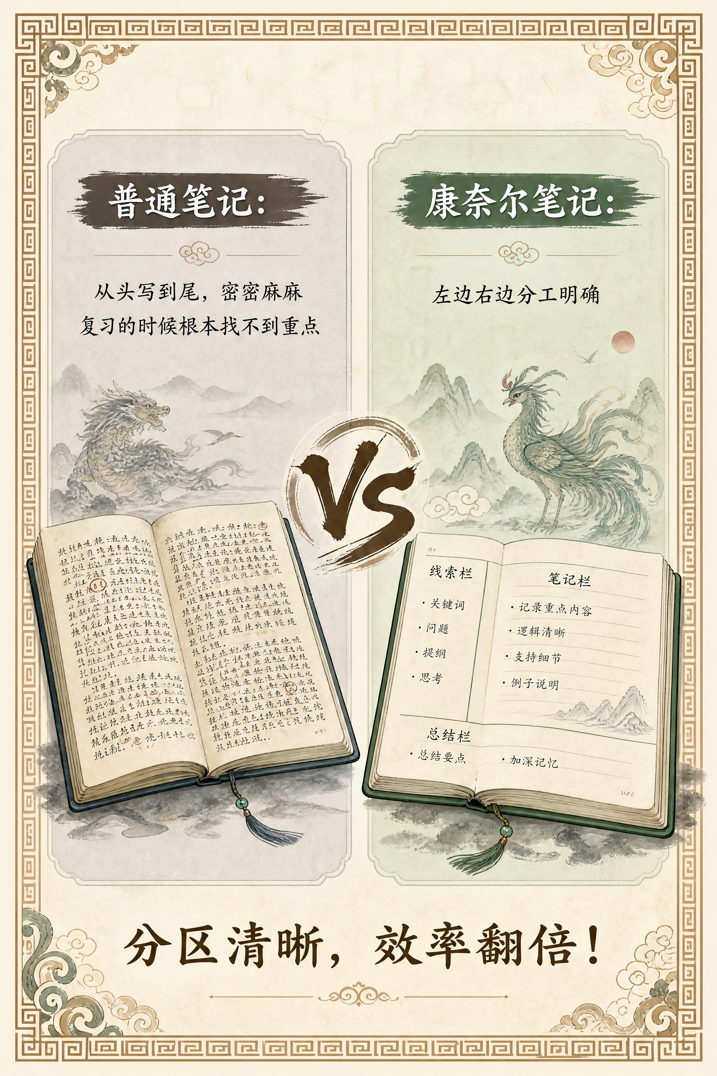 小红书笔记内页，对比图，国风山海经风格，米黄色宣纸纹理背景、回… - 图片创意预览
