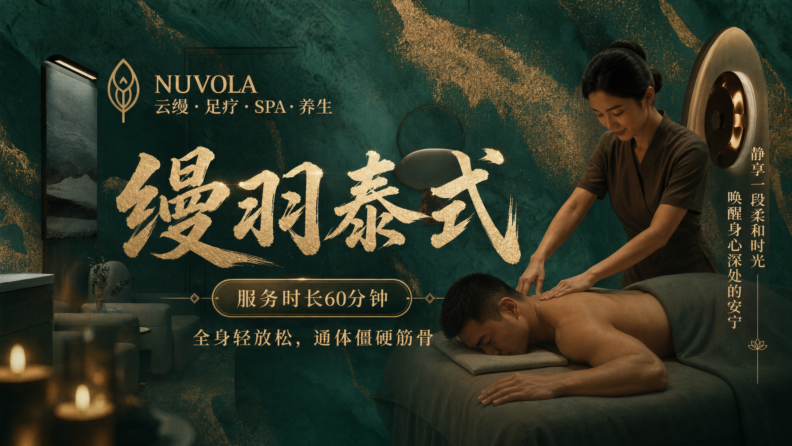 基于第一张图（NUVOLA云缦高端SPA按摩海报）进行整体调色… - 图片创意预览