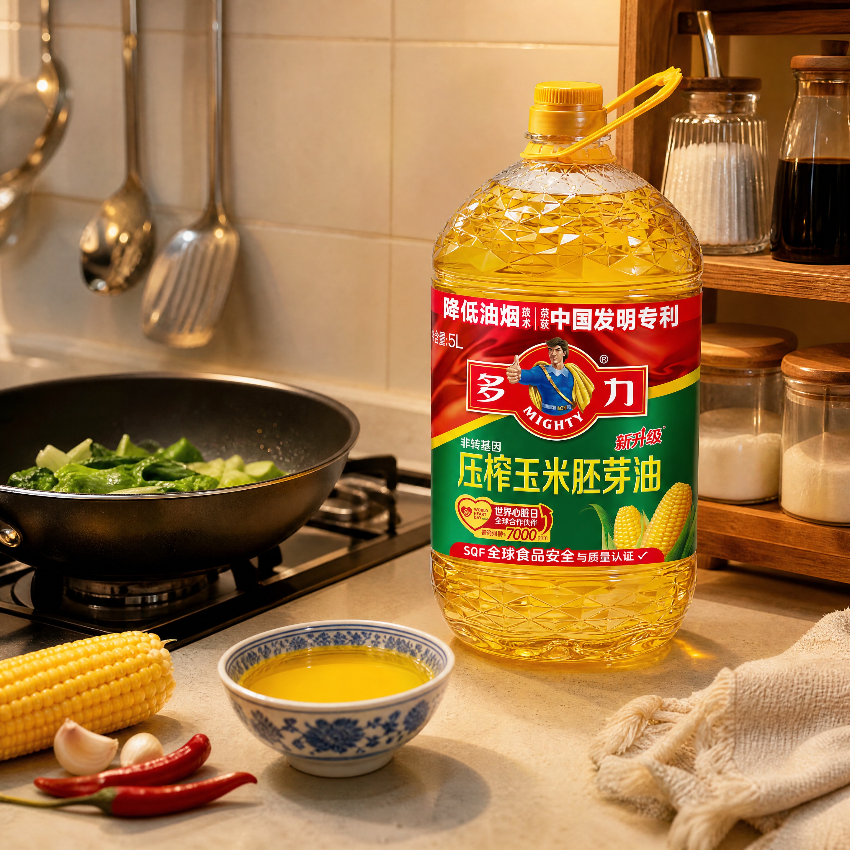 超写实食品生活方式摄影。 主体：5L装玉米油桶严格参照上传产品… - 图片创意预览