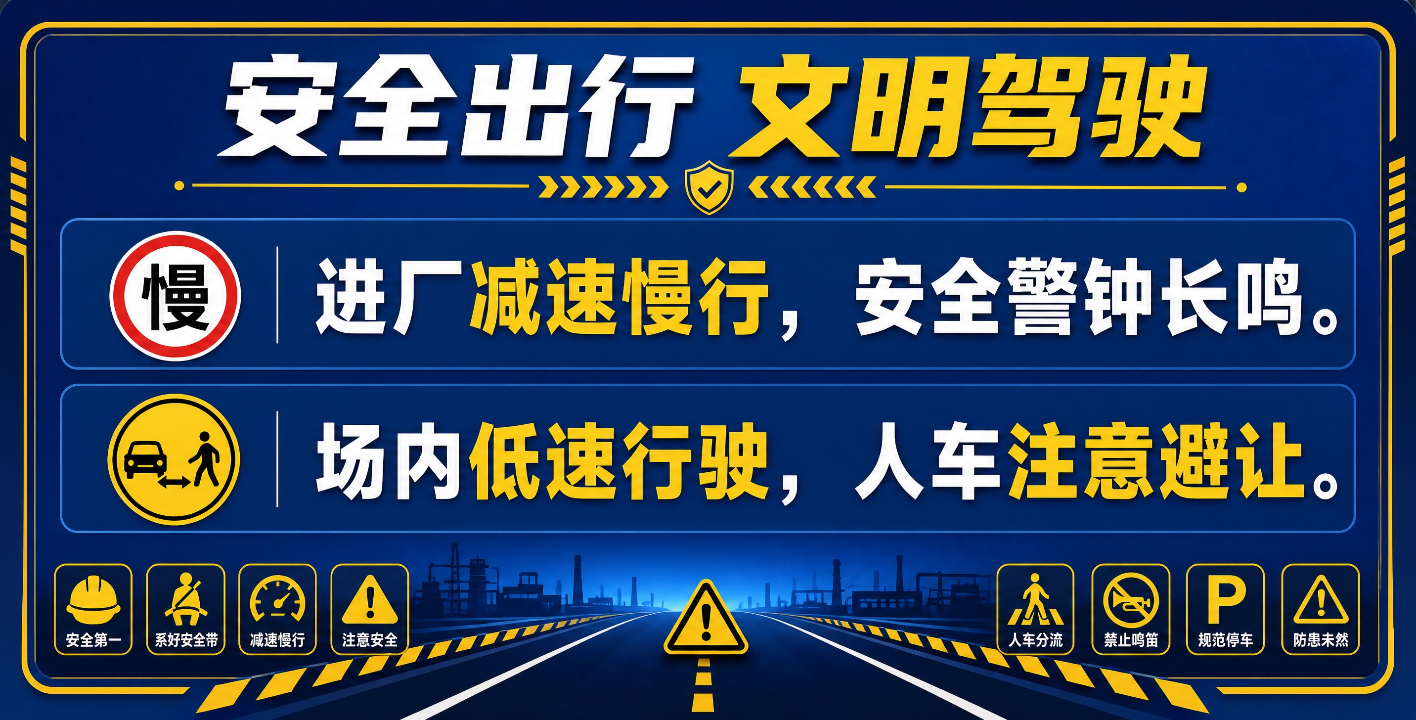 一张横版岗亭交通安全宣传展板海报，正式稳重的安全宣传风格，蓝黄… - 图片创意预览