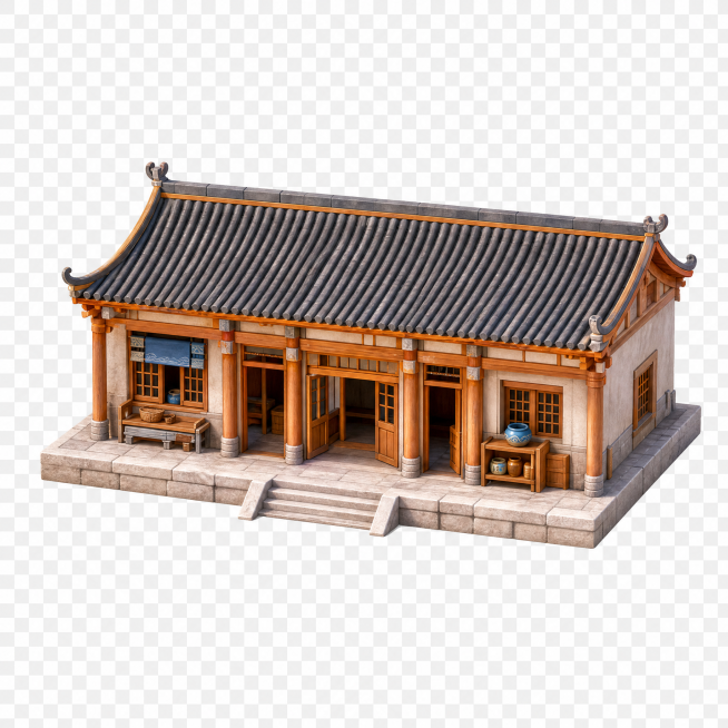 单独截取05号的古建筑，保留完整建筑，背景透明，导出为png免扣元素预览效果