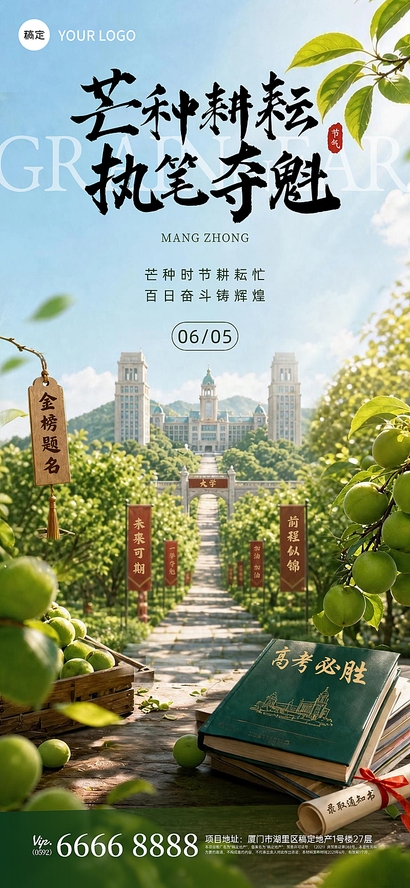 芒种高考励志鼓励祝福青春励志感全屏竖版海报