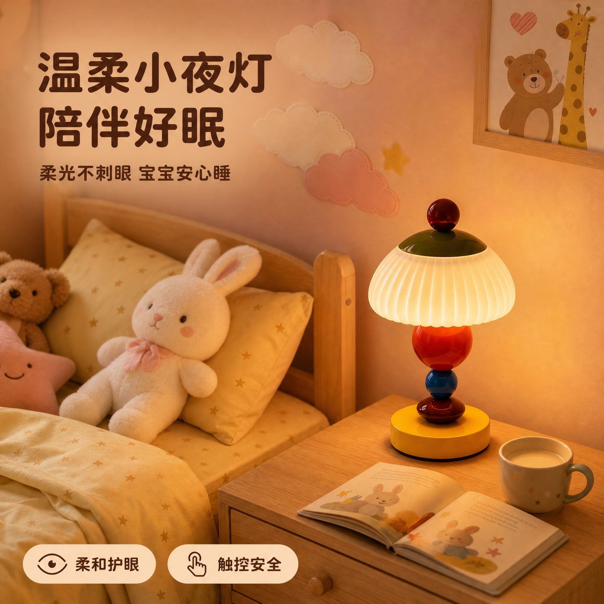 [主图-儿童场景] 复古撞色床头氛围台灯 儿童房温馨使用场景主… - 图片创意预览