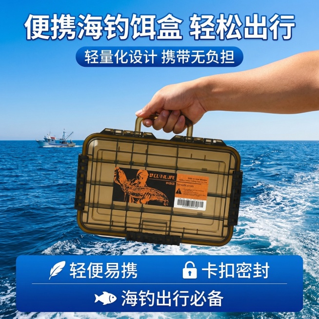 这款产品是海钓饵盒，帮我做五张电商主图预览效果