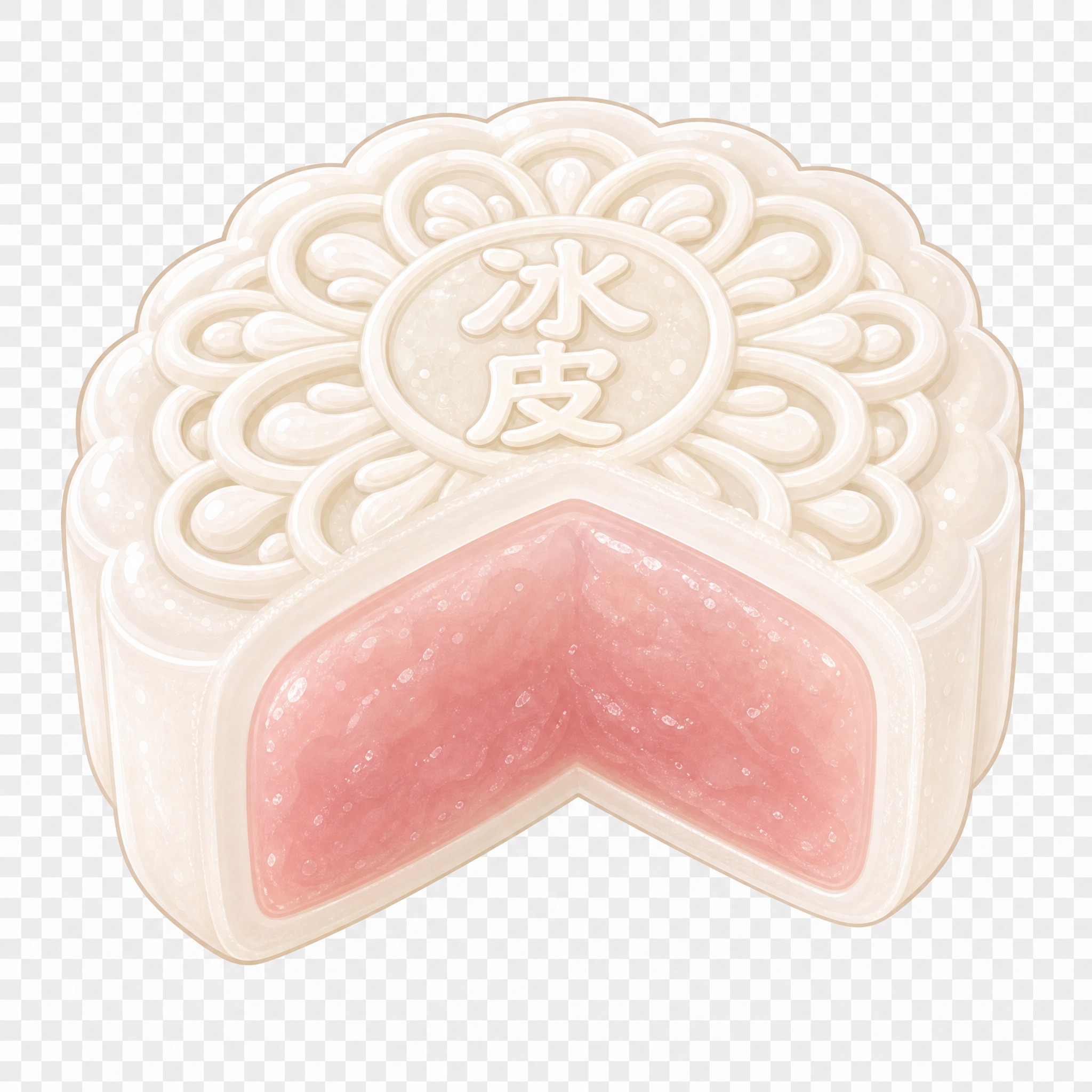 保持与参考图完全一致的卡通插画风格、月饼大小、四分之一切开角度… - 图片创意预览