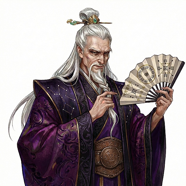 腰带变成皮革的样式，扇子上画着河图洛书