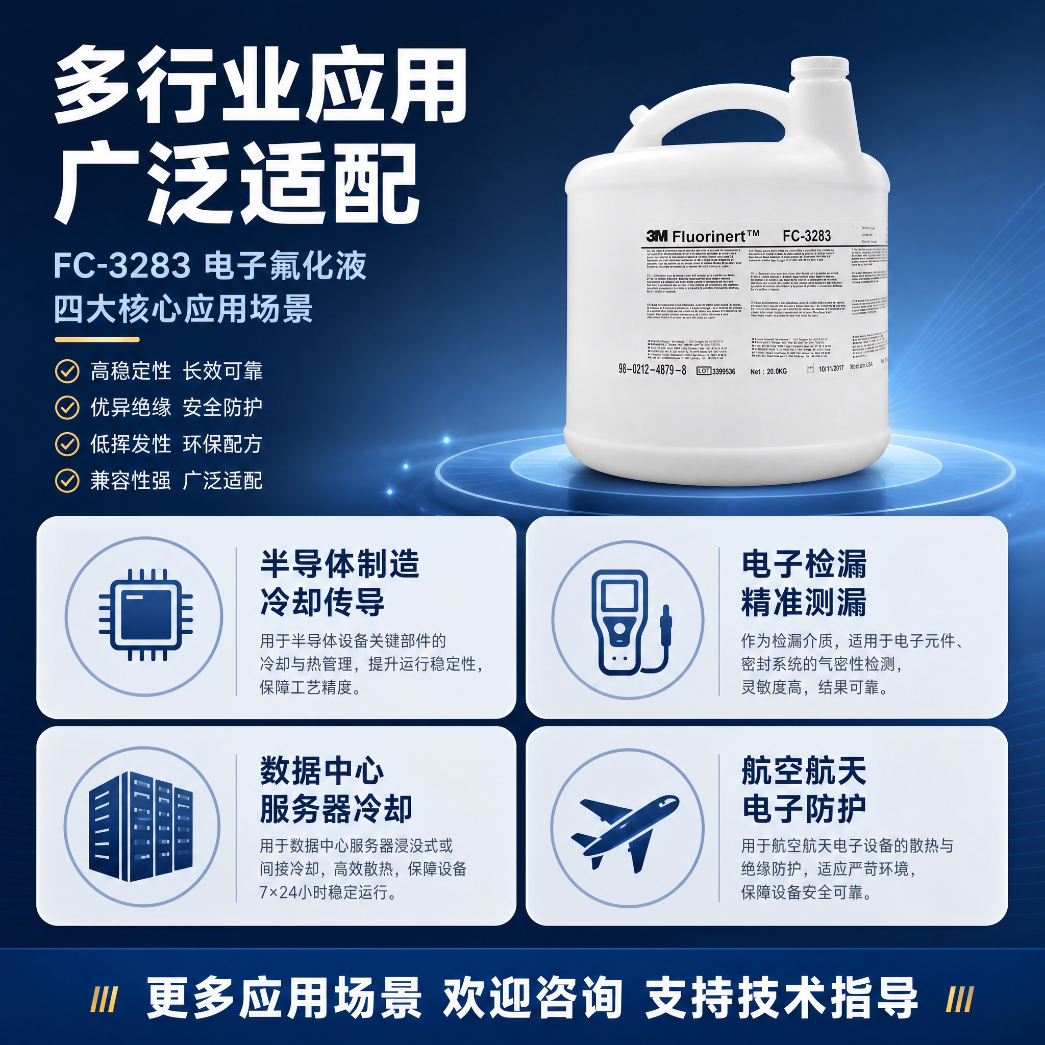 [主图-4] 应用场景图，展示FC-3283电子氟化液的多种使… - 图片创意预览