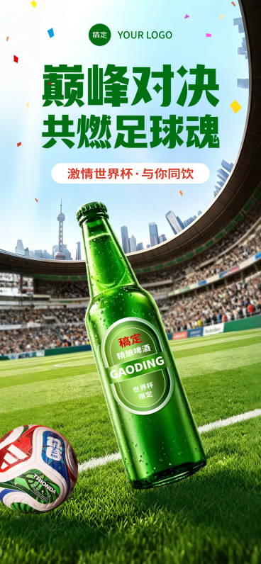 世界杯啤酒热点节点营销热血实景风全屏竖版海报预览效果