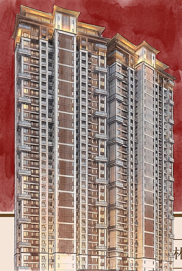 将楼栋转换为手绘风格，保持原有建筑结构和构图，使用手绘线条和柔和色彩表现