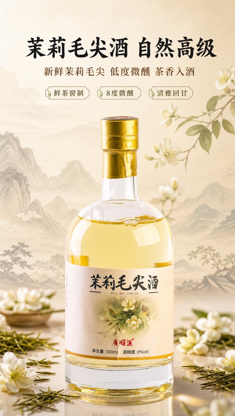 [商品] 使用【图1】广顺汇茉莉毛尖酒透明玻璃瓶，瓶内淡黄色酒… - 图片创意预览