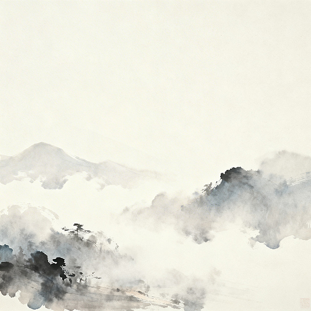 意境悠远的禅意画面，表现‘心境’主题，宁静平和氛围，淡雅朦胧色调，留白写意风格，简约雅致的自然场景，传达出静谧安然的内心状态