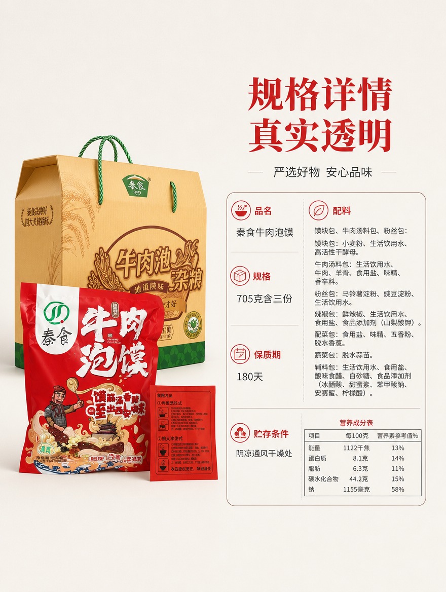 地道国风陕味美食商业摄影，温润醇厚，极简纯净。 左侧展示秦食牛… - 图片创意预览
