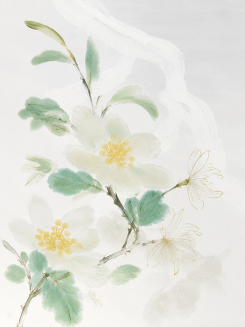 参考原图的国风淡彩水墨花卉风格，重新生成画面内容，去掉所有文字预览效果