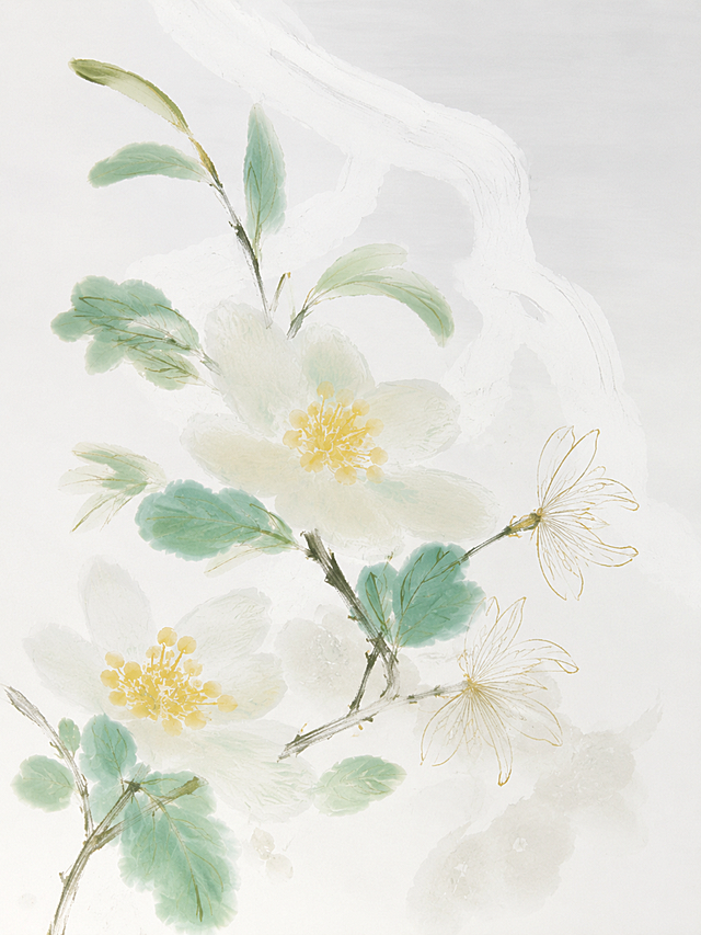 参考原图的国风淡彩水墨花卉风格，重新生成画面内容，去掉所有文字