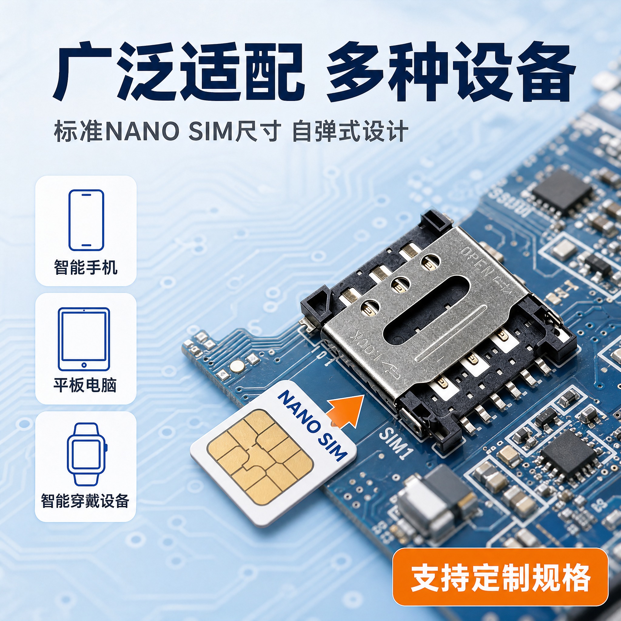 [主图-4] NANO SIM卡座 自弹式手机卡槽 应用场景与… - 图片创意预览