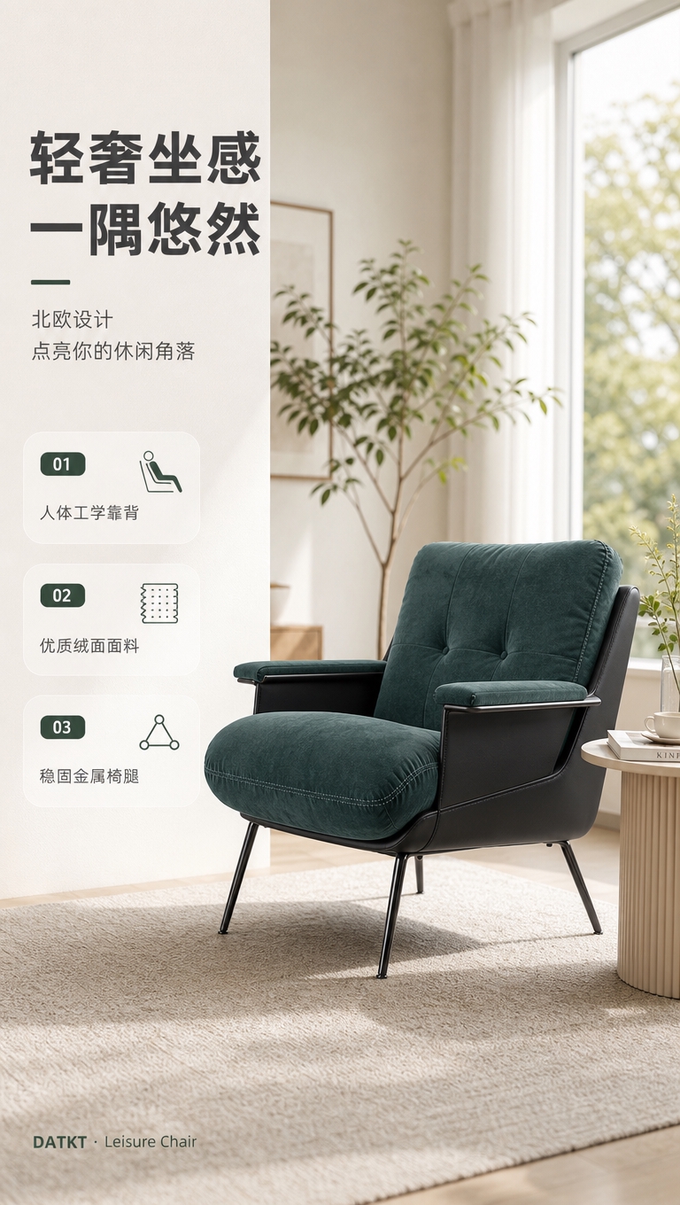 [商品] 使用【图1】深绿色单人休闲椅；保留扶手、靠背、坐垫、… - 图片创意预览
