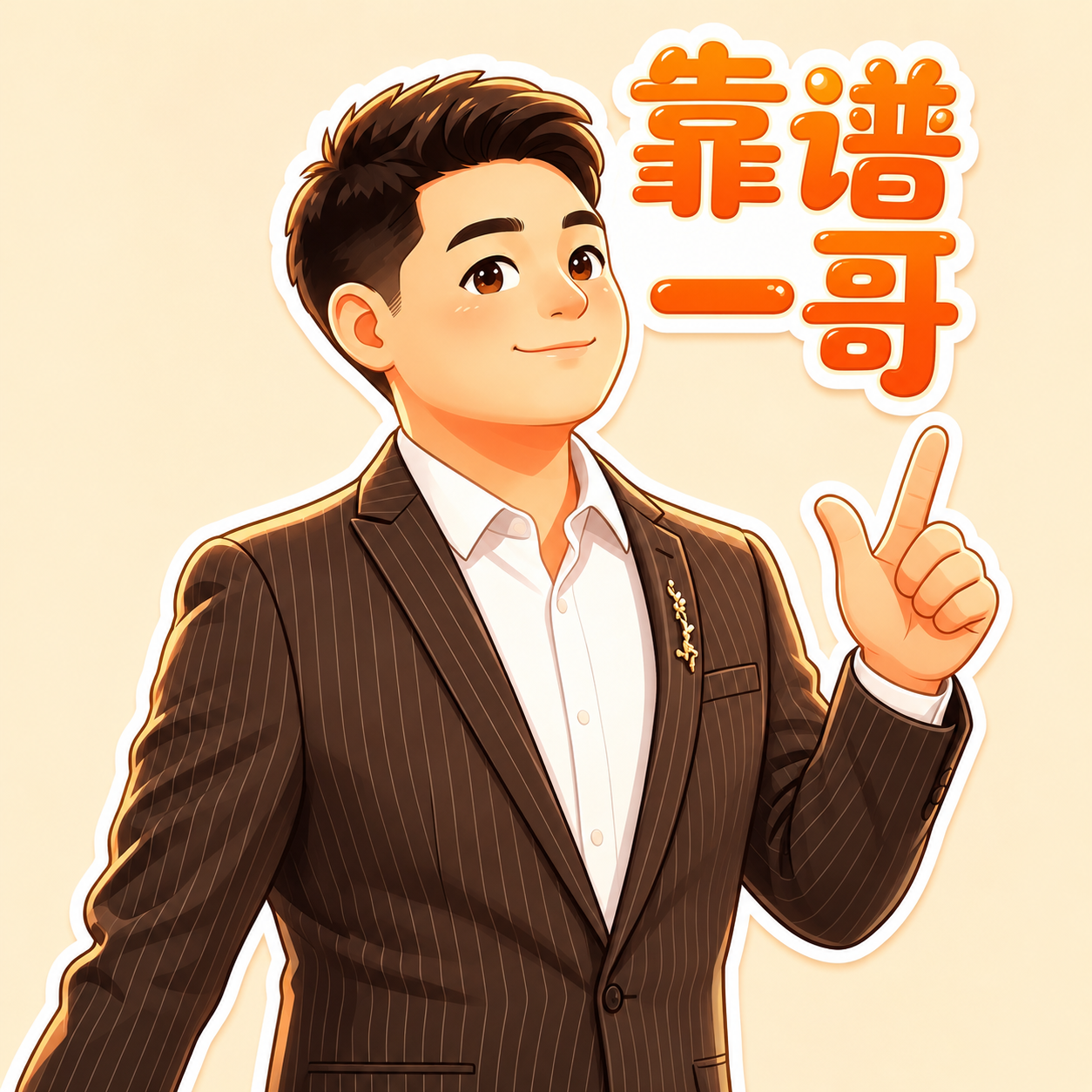 基于参考图，保持人物形象、服装、姿势和“靠谱一哥”文字不变，优… - 图片创意预览