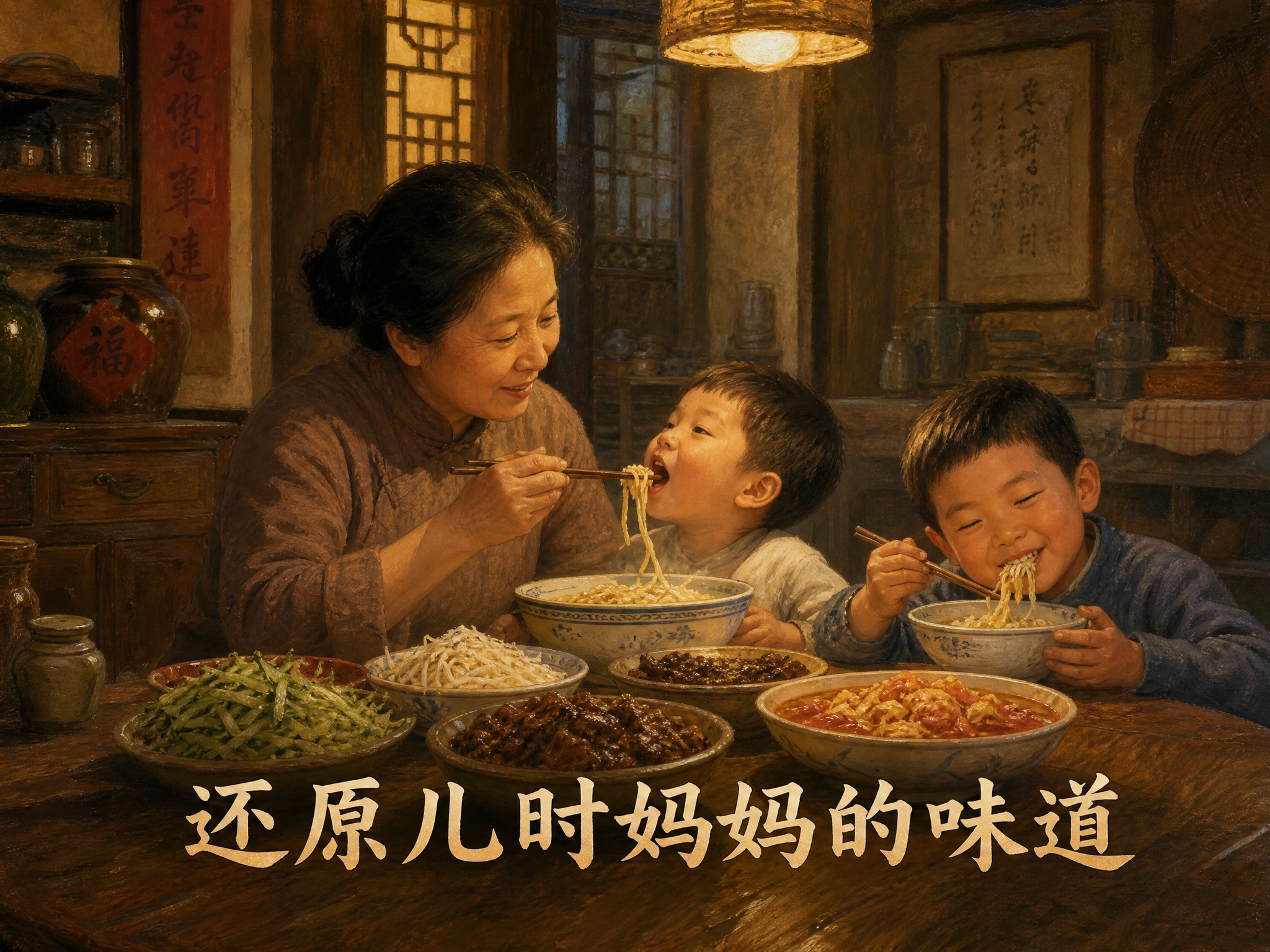 古色古香的中式传统民居室内，木质桌椅和古朴的陈设，暖黄色的温馨… - 图片创意预览