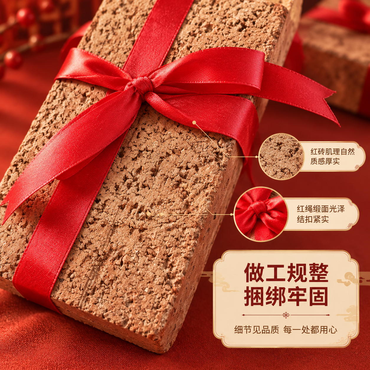 [商品] 使用【图3】红砖捆红绳婚房吉祥摆件（微距特写视角）；… - 图片创意预览