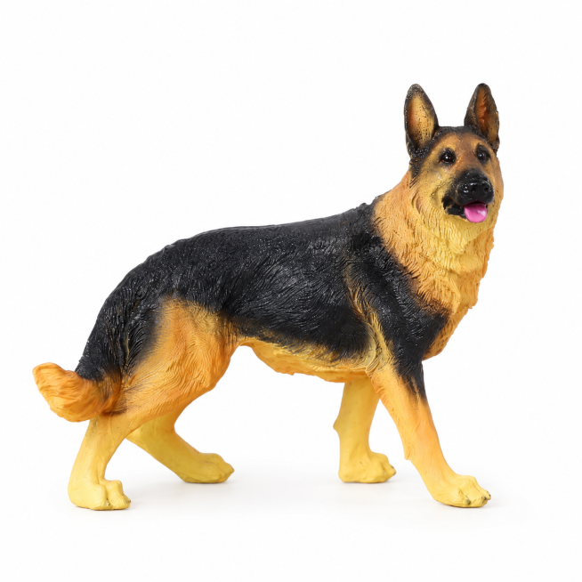 「图片1」，生成一套主图（5张），商品名称是树脂德牧犬摆件这款树脂德牧雕像色彩鲜活、毛发纹理清晰，高度还原了真实狗狗的模样。耐候材质不易褪色开裂，非常适合装点草坪、门廊或客厅，也是送给德牧爱好者的贴心预览效果