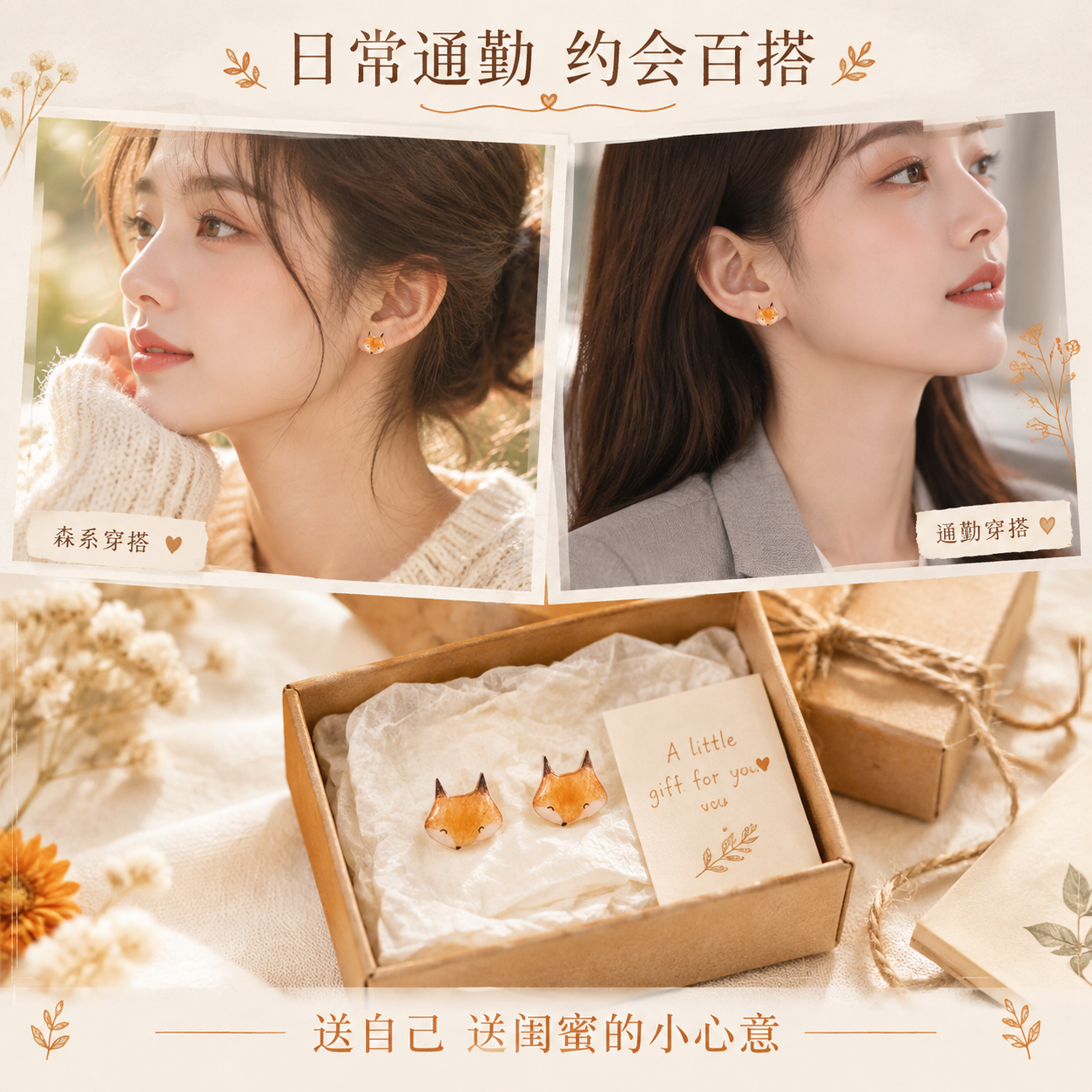 [主图-5] 多场景搭配与礼赠展示，主题是展示耳钉的多种穿搭风… - 图片创意预览