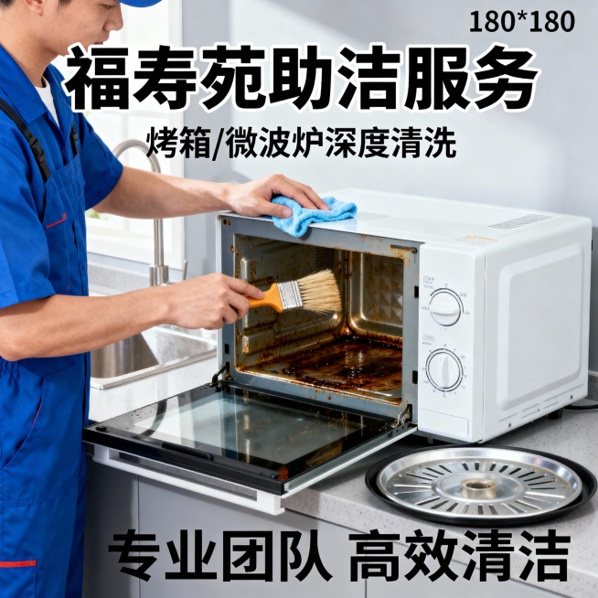 做一套关于助洁服务的主图*1张+轮播图*3张+具体服务项目：上门理发、上门修脚、日常保洁、深度保洁、开荒保洁、擦窗、收纳整理、家宴服务、柜式空调清洗、挂式空调清洗、油烟机清洗、滚筒洗衣机清洗、冰箱清洗预览效果