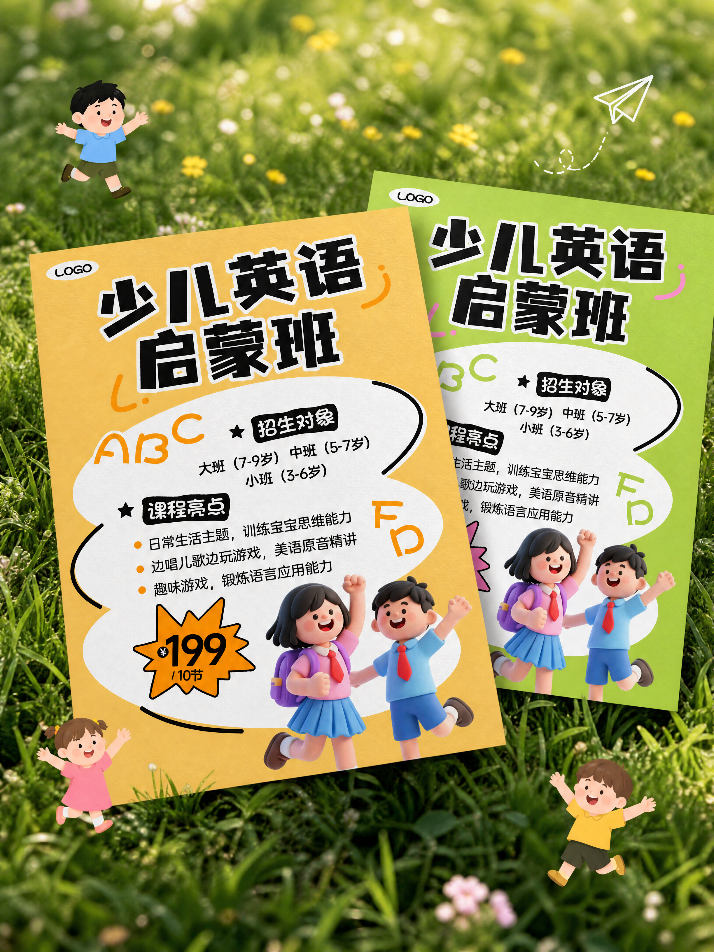 教育培训活动海报样机，两张A4海报斜放叠加，第一张是图片1，第… - 图片创意预览