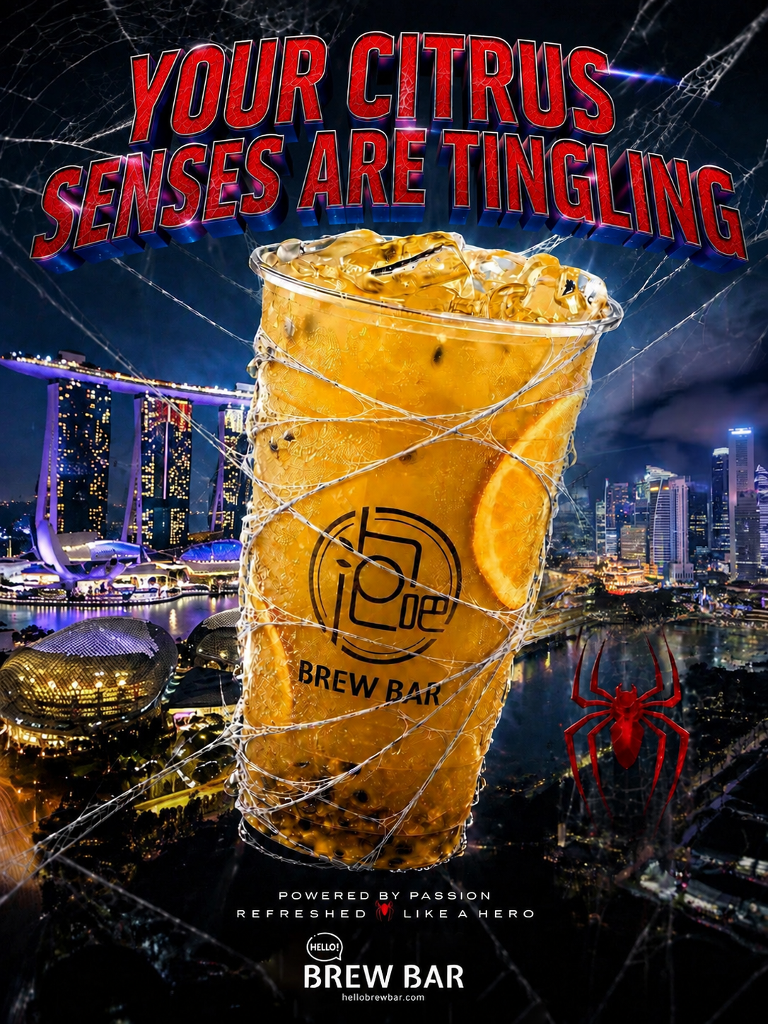 将画面顶部的"SPIDEY DRINK"立体大字替换为"YOU… - 图片创意预览