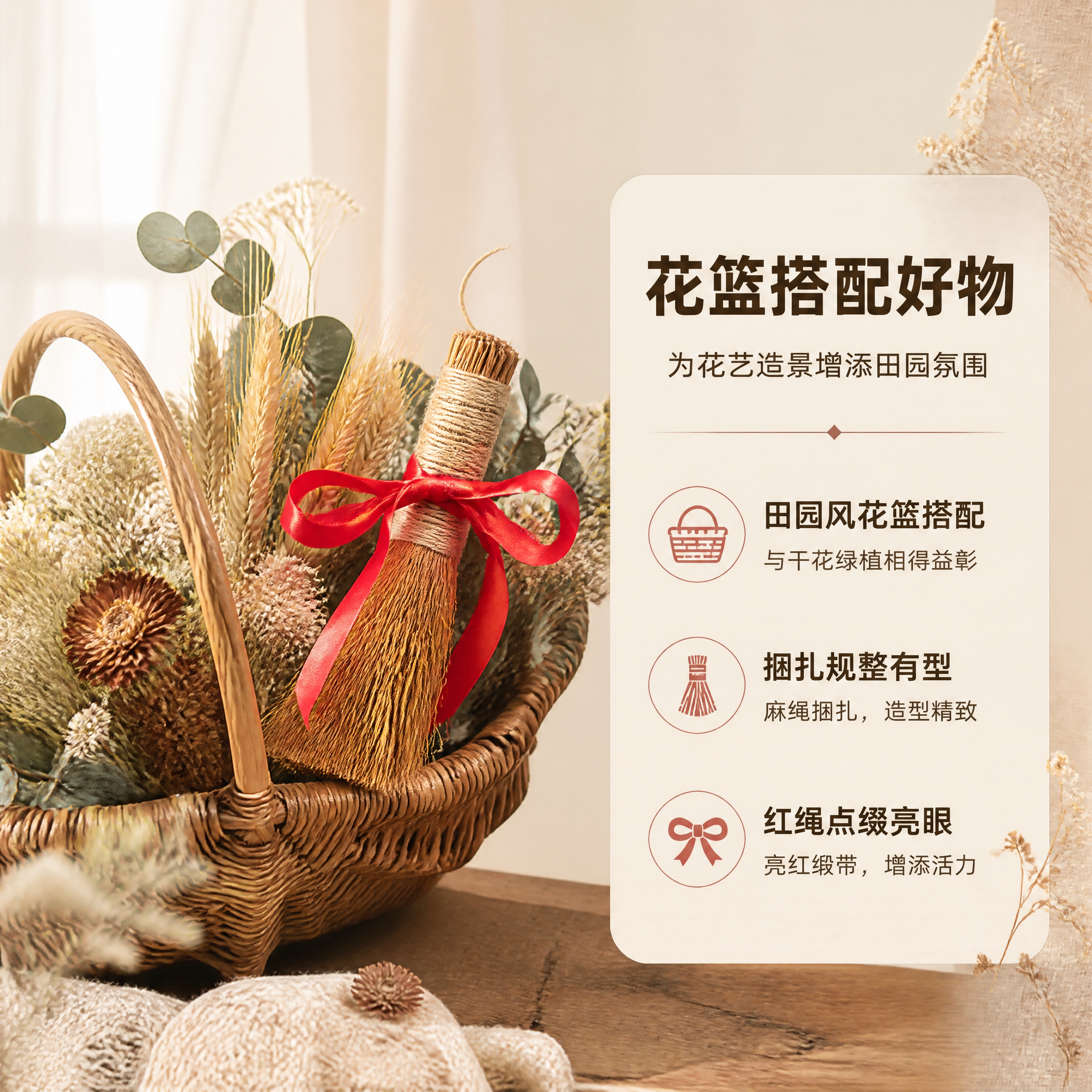 [商品] 使用【图1】稻草小毛刷捆红绳；保留稻草材质、麻绳捆扎… - 图片创意预览
