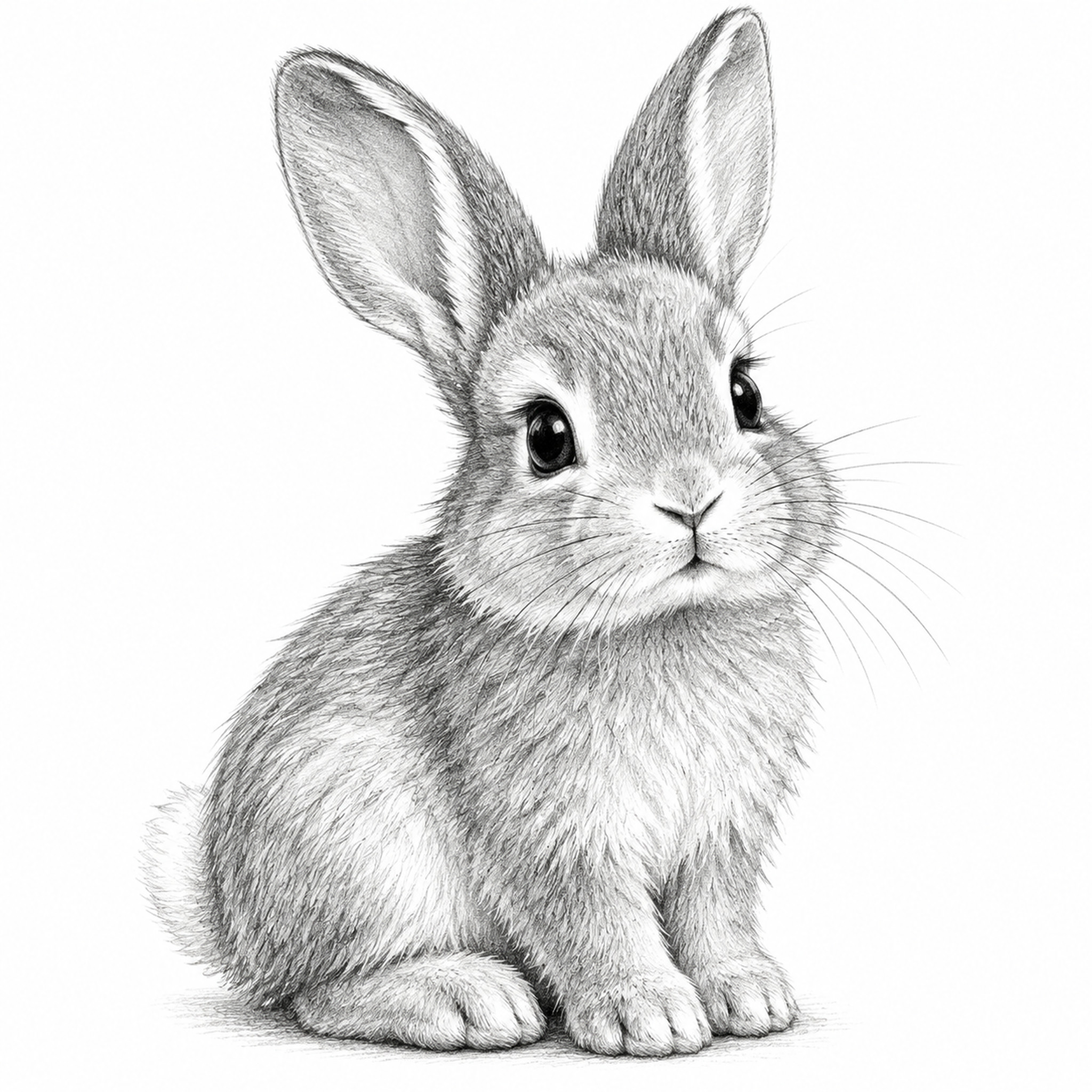 一只可爱的兔子素描画，铅笔手绘风格，细腻的线条勾勒出兔子的毛发… - 图片创意预览