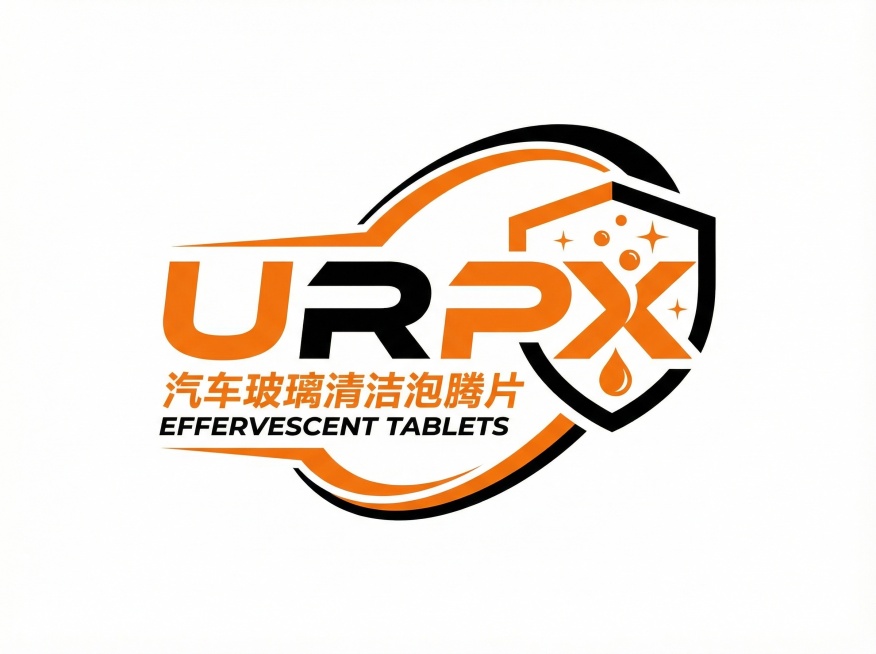 URPX，汽车玻璃清洁泡腾片产品LOGO设计，帮我设计一下吧，LOGO颜色是橙色和黑色，生成4张预览效果