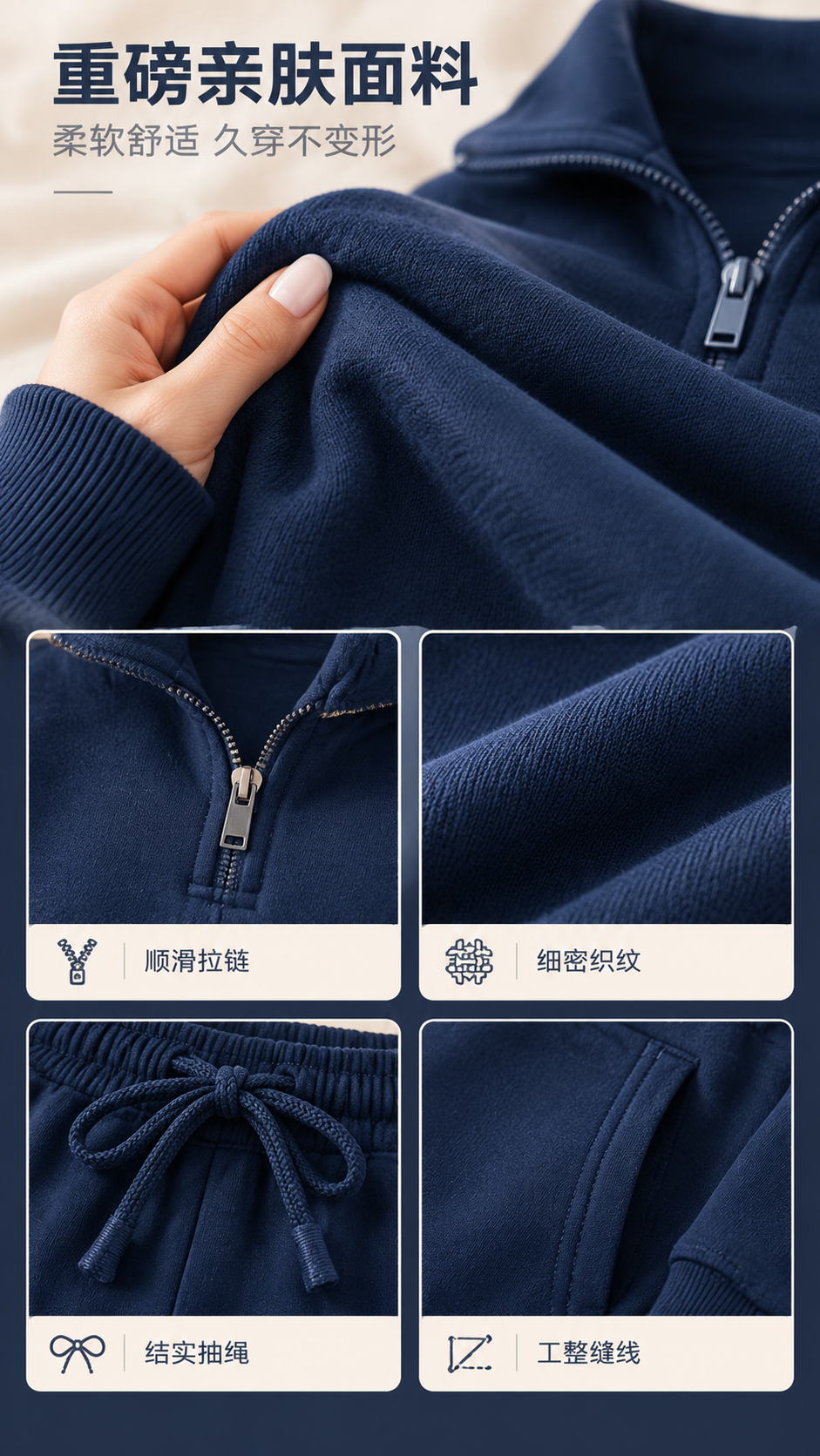 [商品] 使用【图3】藏青色套装上半身细节图；保留半拉链立领、… - 图片创意预览