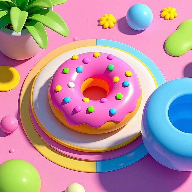 一个甜甜圈，粉色背景