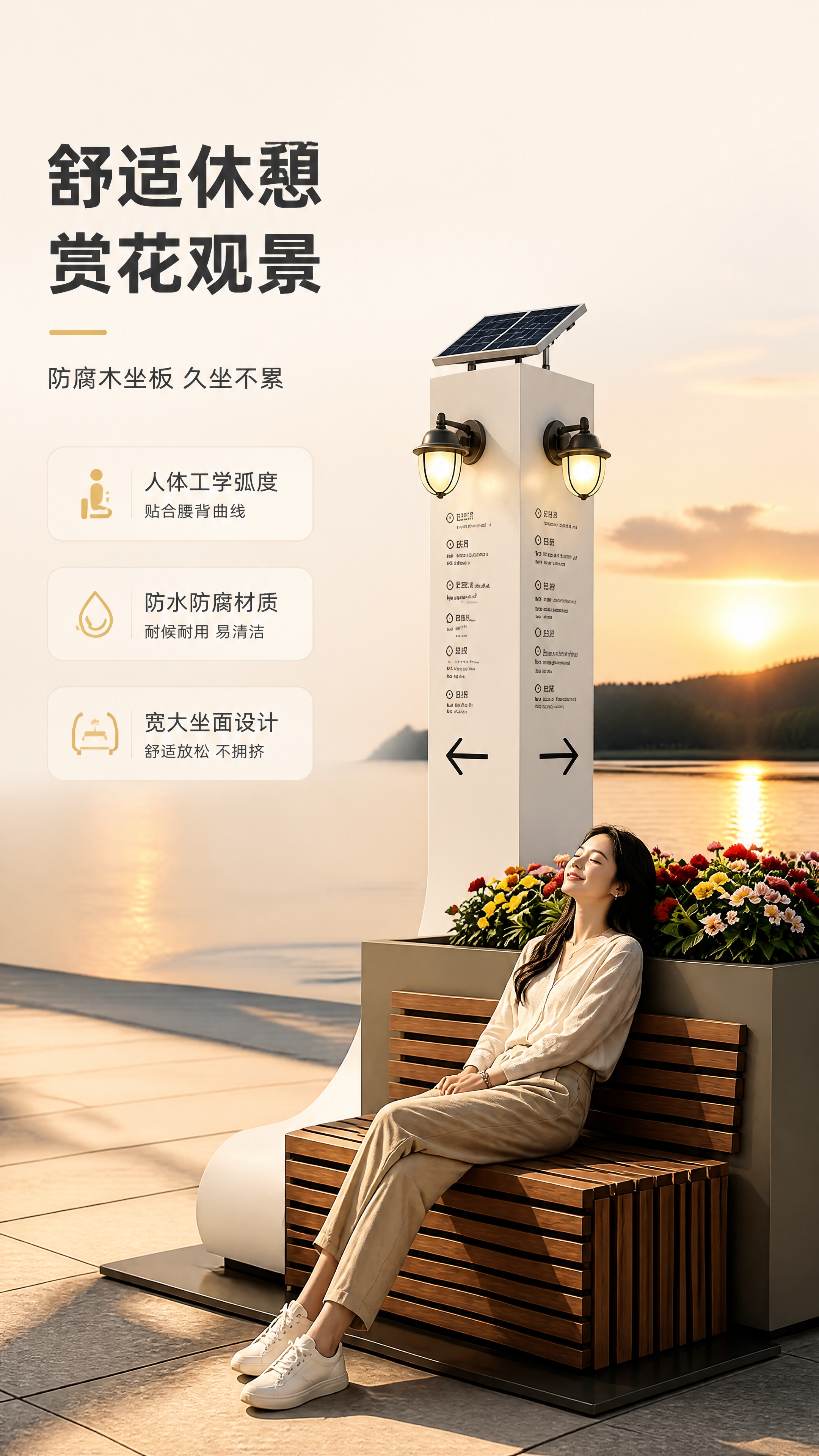 [商品] 使用【图1】太阳能花箱座椅导视牌；保留白色立柱+顶部… - 图片创意预览