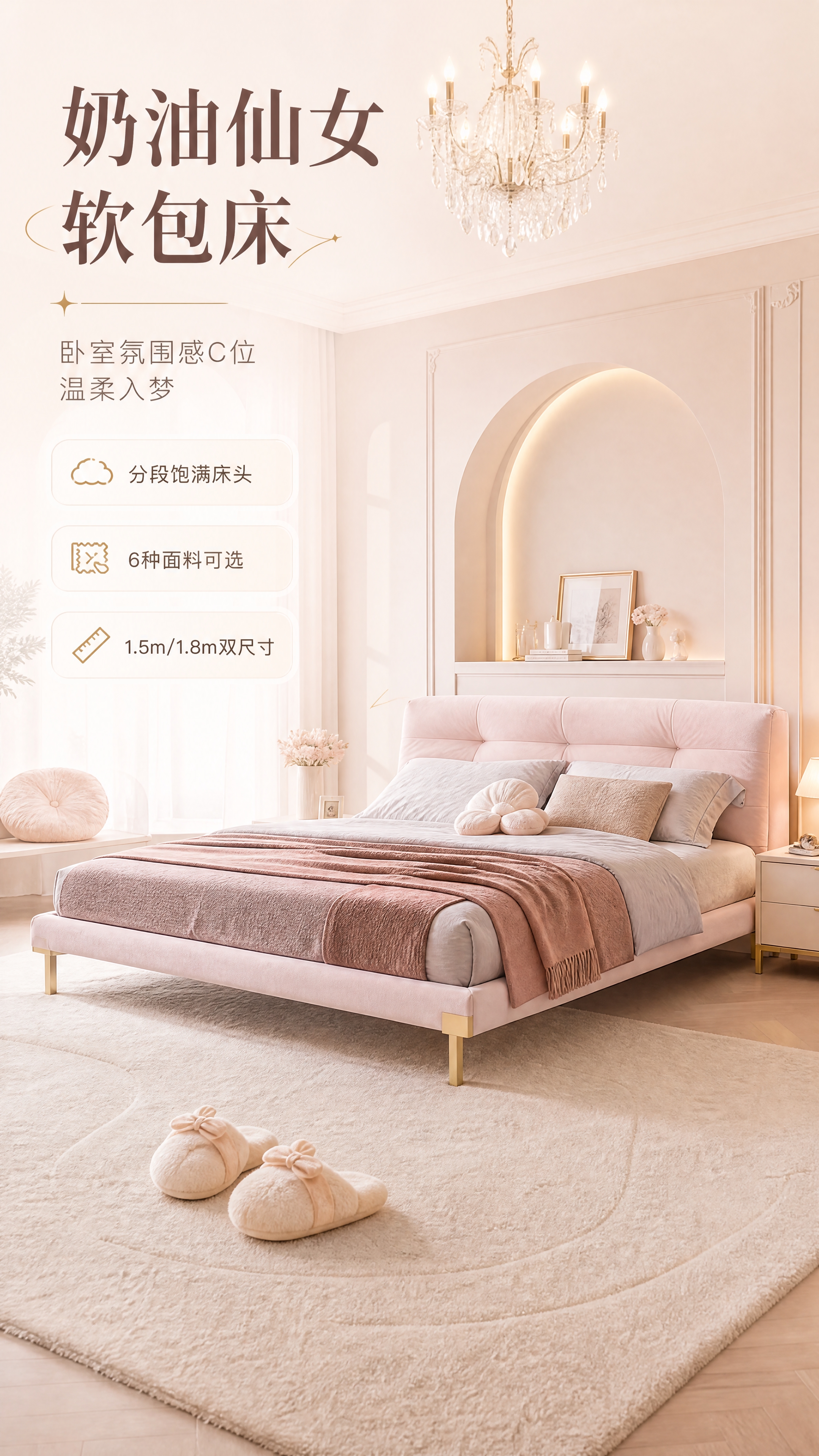[商品] 使用【图1】奶油仙女款软包床；保留浅粉色布艺软包床头… - 图片创意预览
