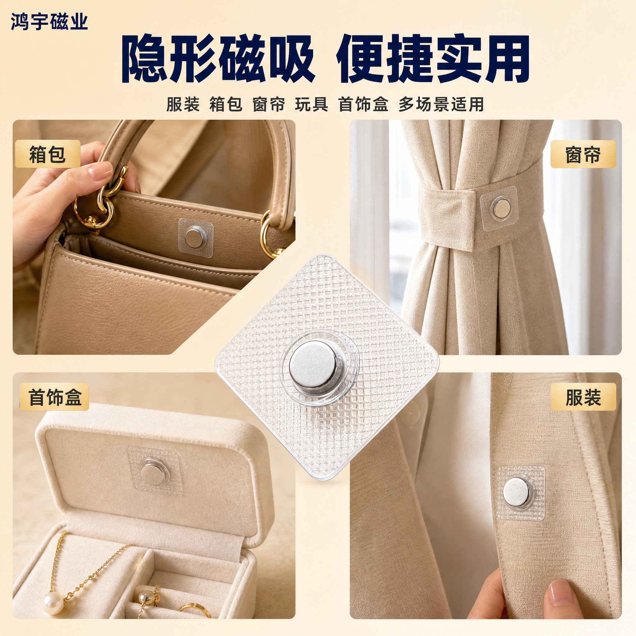 [主图-2] PVC单面磁 应用场景图，展示服装箱包窗帘玩具首… - 图片创意预览