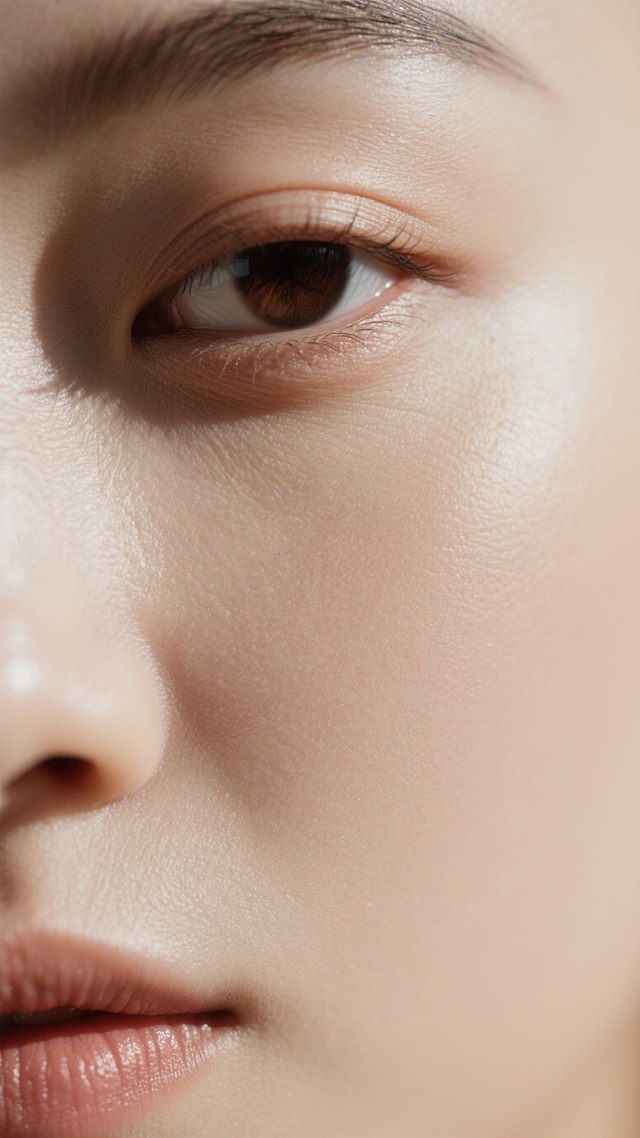 一张展现健康、细腻皮肤质感的特写图像，整体呈现柔和的米杏色调，皮肤表面具有自然的肌理纹路，细腻的毛孔清晰可见，光影均匀柔和，营造出纯净、通透的氛围，质感真实且富有光泽，展现出皮肤的光滑与弹性，整体风格写实，细节丰富，给人一种自然、健康的视觉感受。